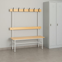 Umkleidesitzbank mit Rückenlehne, mit Hakenleiste 1500 mm, BRIDGE LL 1500 AH , Abbildung