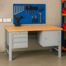 MODULBENCH GE 2000 D3C1 UD | Pracovný stôl s 3 závesnými zásuvkami a skrinkou, s nastaviteľnými nohami, 2000 mm