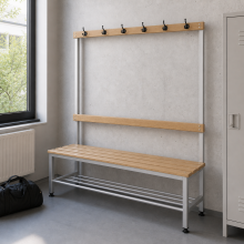 Garderobenbank mit Rückenlehne und Kleiderbügeln, 1500 mm lang, BRIDGE IM 1500 AH, Abbildung