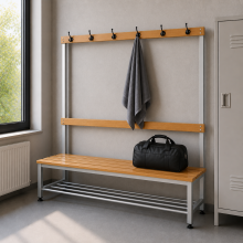 Garderobenbank mit Rückenlehne und Kleiderbügeln, 1500 mm lang, mit Schuhablage, BRIDGE IM 1500 AH +, Abbildung