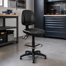 Industrieller Stuhl mit runder Fußstütze auf Gleitern, WORKSEAT MB COMFORT HIGH F, Abbildung