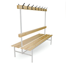 BRIDGE LL 2000 AH DOUBLE | Doppelseitige Umkleidesitzbank mit Rückenlehne, mit Hakenleiste 2000 mm