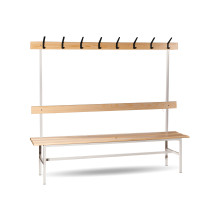 BRIDGE LL 2000 AH | Umkleidesitzbank mit Rückenlehne, mit Hakenleiste 2000 mm