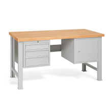 MODULBENCH GE 1500 D3C1 | Werkbank mit 3 Hängeschubladen und Schrank, mit festen Beinen, 1500 mm