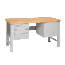 MODULBENCH GE 2000 D3C1 UD | Werkbank mit 3 Hängeschubladen und Schrank, mit verstellbaren Beinen, 2000 mm