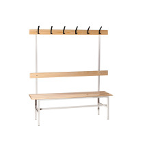 BRIDGE LL 1500 AH | Umkleidesitzbank mit Rückenlehne, mit Hakenleiste 1500 mm