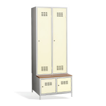 2 + 2-türiger Kleiderschrank mit eingebauter Sitzbank und Schuhschränken, COMFORT H 2 BW