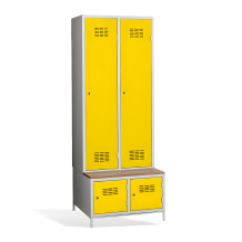 2 + 2-türiger Kleiderschrank mit eingebauter Sitzbank und Schuhschränken, COMFORT H 2 BW