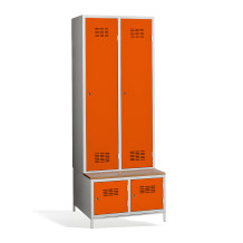 2 + 2-türiger Kleiderschrank mit eingebauter Sitzbank und Schuhschränken, COMFORT H 2 BW