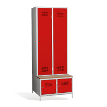 2 + 2-türiger Kleiderschrank mit eingebauter Sitzbank und Schuhschränken, COMFORT H 2 BW