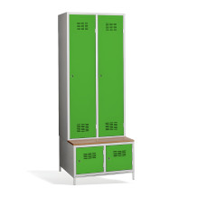 2 + 2-türiger Kleiderschrank mit eingebauter Sitzbank und Schuhschränken, COMFORT H 2 BW