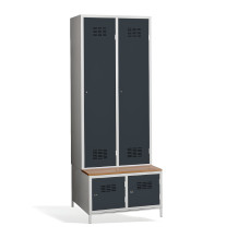 2 + 2-türiger Kleiderschrank mit eingebauter Sitzbank und Schuhschränken, COMFORT H 2 BW