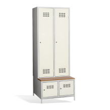 2 + 2-türiger Kleiderschrank mit eingebauter Sitzbank und Schuhschränken, COMFORT H 2 BW