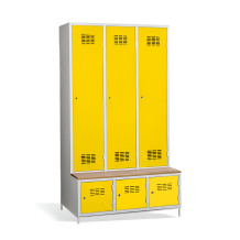3 + 3-türiger Kleiderschrank mit eingebauter Sitzbank und Schuhschränken, COMFORT H 3 BW
