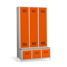 3 + 3-türiger Kleiderschrank mit eingebauter Sitzbank und Schuhschränken, COMFORT H 3 BW