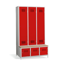3 + 3-türiger Kleiderschrank mit eingebauter Sitzbank und Schuhschränken, COMFORT H 3 BW