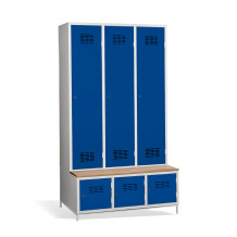 3 + 3-türiger Kleiderschrank mit eingebauter Sitzbank und Schuhschränken, COMFORT H 3 BW