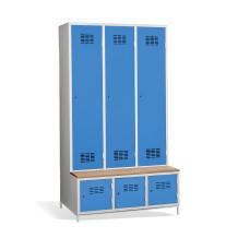 3 + 3-türiger Kleiderschrank mit eingebauter Sitzbank und Schuhschränken, COMFORT H 3 BW