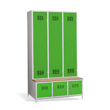 3 + 3-türiger Kleiderschrank mit eingebauter Sitzbank und Schuhschränken, COMFORT H 3 BW