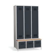 3 + 3-türiger Kleiderschrank mit eingebauter Sitzbank und Schuhschränken, COMFORT H 3 BW