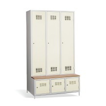 3 + 3-türiger Kleiderschrank mit eingebauter Sitzbank und Schuhschränken, COMFORT H 3 BW