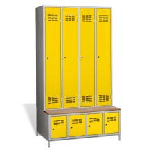 4 + 4-türiger Kleiderschrank mit eingebauter Sitzbank und Schuhschränken, COMFORT H 4 