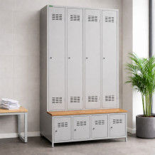 4 + 4-türiger Kleiderschrank mit eingebauter Sitzbank und Schuhschränken, COMFORT H 4 