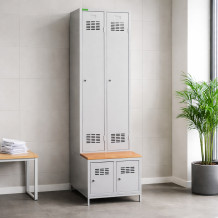 2 + 2-türiger Kleiderschrank mit eingebauter Sitzbank und Schuhschränken, COMFORT H 2