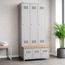 3 + 3-türiger Kleiderschrank mit eingebauter Sitzbank und Schuhschränken, COMFORT H 3, Abbildung