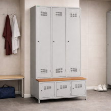 3 + 3-türiger Kleiderschrank mit eingebauter Sitzbank und Schuhschränken, COMFORT H 3 BW, Abbildung