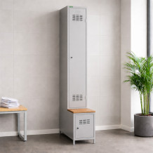 1 + 1-türiger Kleiderschrank mit eingebauter Sitzbank und Schuhschrank, COMFORT H 1 