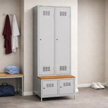 2 + 2-türiger Kleiderschrank mit eingebauter Sitzbank und Schuhschränken, COMFORT H 2 BW