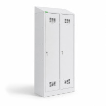 LOCKERPLUS H 2 BW TOP | 2-er Spind mit Trennwand und Schrägdach /eingebaut/