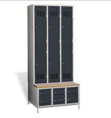 6 + 6-türiger Kleiderschrank mit eingebauter Sitzbank und Schuhschränken, COMFORT H 3/6 