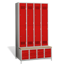 8 + 8-türiger Kleiderschrank mit eingebauter Sitzbank und Schuhschränken, COMFORT H 4/8 