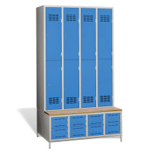 8 + 8-türiger Kleiderschrank mit eingebauter Sitzbank und Schuhschränken, COMFORT H 4/8 