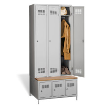 3 + 3-türiger Kleiderschrank mit eingebauter Sitzbank und Schuhschränken, COMFORT H 3