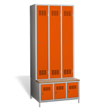 3 + 3-türiger Kleiderschrank mit eingebauter Sitzbank und Schuhschränken, COMFORT H 3