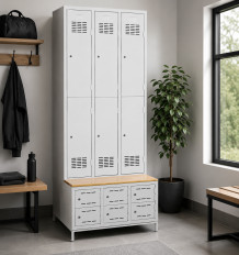 6 + 6-türiger Kleiderschrank mit eingebauter Sitzbank und Schuhschränken, COMFORT H 3/6 , Abbildung