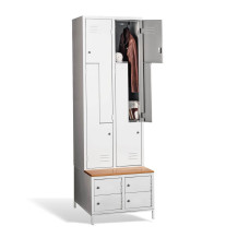 COMFORT H Z4 300 | 4 + 4-türiger Kleiderschrank mit eingebauter Sitzbank und Schuhschränken