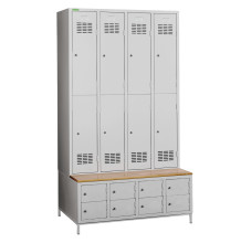 COMFORT H 4/8 | 8 + 8-türiger Kleiderschrank mit eingebauter Sitzbank und Schuhschränken