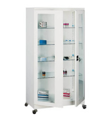 HOSPICAB CH LONG GSH 9003 | Krankenhaus-Medizinschrank mit 4 Glasböden und Rollen