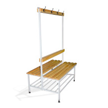 BRIDGE IM 1000 AH DOUBLE + | Doppelseitige Garderobenbank mit Rückenlehne und Kleiderbügeln, 1000 mm lang, mit Schuhablage