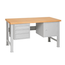 MODULBENCH GE 1500 D3C1 UD | Werkbank mit 3 Hängeschubladen und Schrank, mit verstellbaren Beinen, 1500 mm