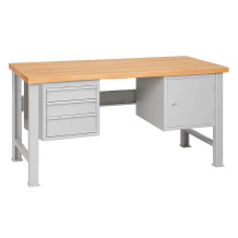 MODULBENCH GE 1700 D3C1 UD | Werkbank mit 3 Hängeschubladen und Schrank, mit verstellbaren Beinen, 1700 mm