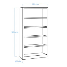 OPENCAB H 1850/1000/400 | Offener Lagerschrank mit 4 Fachböden, 1000 mm breit