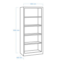 OPENCAB H 1850/800/400 | Offener Lagerschrank mit 4 Fachböden, 800 mm breit