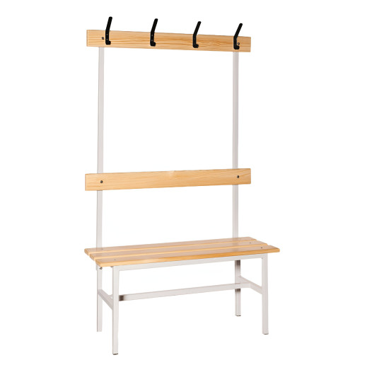 BRIDGE LL 1000 AH | Umkleidesitzbank mit Rückenlehne, mit Hakenleiste 1000 mm