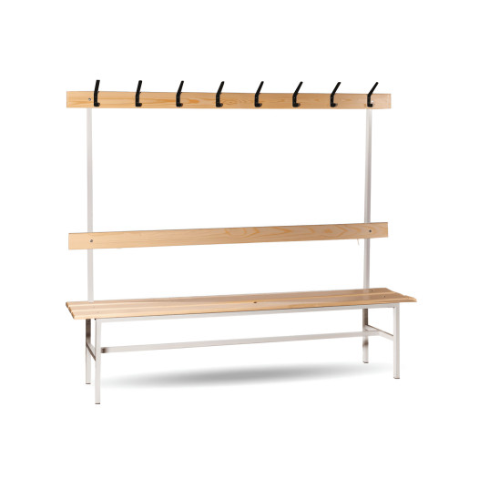 BRIDGE LL 2000 AH | Umkleidesitzbank mit Rückenlehne, mit Hakenleiste 2000 mm