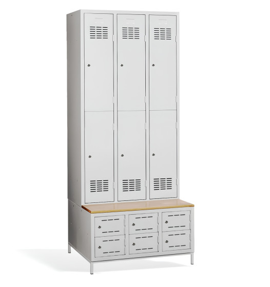 6 + 6-türiger Kleiderschrank mit eingebauter Sitzbank und Schuhschränken, COMFORT H 3/6 